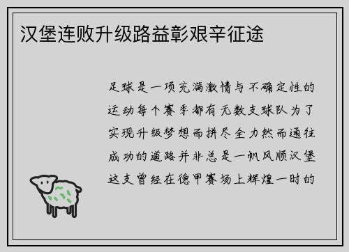 汉堡连败升级路益彰艰辛征途