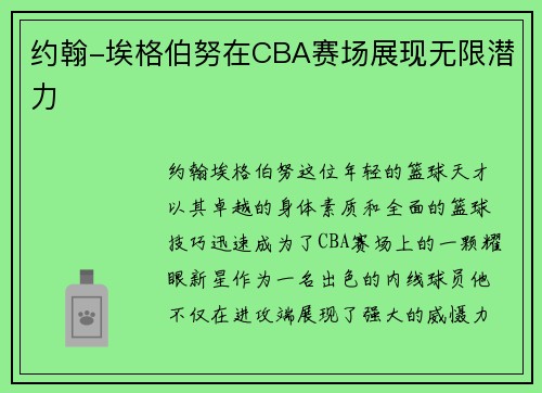 约翰-埃格伯努在CBA赛场展现无限潜力